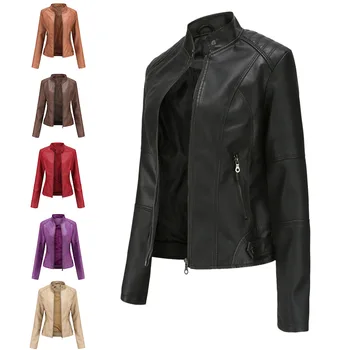Odiniai paltai 2022 m. pavasarį moterų odinė striukė plonas motociklų aprangos moterų trumpas mados striukės ir paltai juodos spalvos drabužius