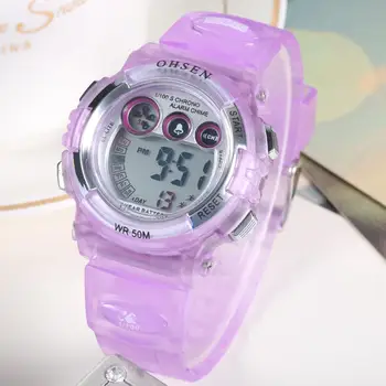 OHSEN Skaitmeninis Vandeniui, Vaikams, Moterims, Žiūrėti Sporto violetinė Silikono Rankiniai Laikrodžiai Vaikų Mergaičių Lauko LED elektroninis Laikrodis