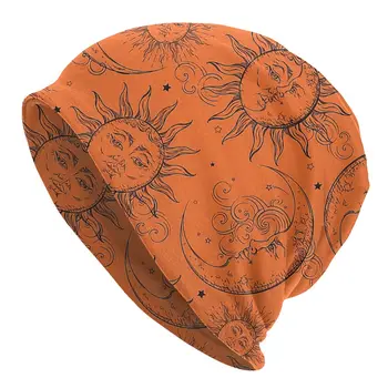 Oranžinė Magija Dangaus Sun Moon Stars Skullies Beanies Skrybėlę Goth Rudens-Žiemos Vyrų, Moterų Bžūp Suaugusiųjų Šiltas, Variklio Dangtis, Mezgimo Skrybėlės