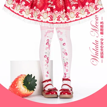 Originalaus Dizaino Rožinis Braškių Cute Girl Moterų Lolita Per kelio Kojinės 120D Aksomo aukštakulniais Ilgas Kojines