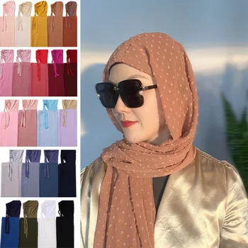 Paprastas Spalvos Šifono Hijab Šalikas Su Tvarsčiu Musulmonų Moterys Neslidus Kvėpuojantis Islamas Ilgą Hijabs Lankelis Mados Turbaną Headwrap