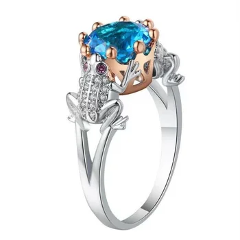 Papuošalų kūrybos dviejų spalvų varlė mėlyna cirkonis žiedas vestuvių dovana