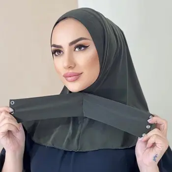 Pasiruošę Hijab su Snap Užtrauktuku Kvėpuojantis Musulmonų Skarelė variklio Dangčio Paprasto Kaklo, Galvos Skaros Moterų Turbaną Skrybėlę Islamas Pagal Bžūp