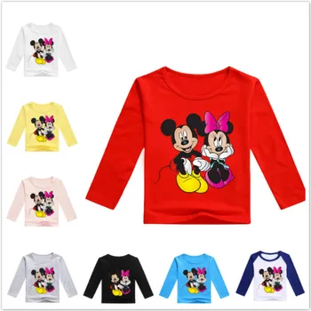 Pavasarį Vaikų Animacinių Filmų Mickey Minnie Mouse Print Long Sleeve T Shirts Berniuko Drabužius Vaikas Mergina Viršuje Tee Kūdikių Kostiumas Palaidinukė