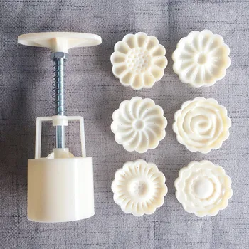 Plastikiniai Mooncake Pelėsių Vertus-Paspauskite Gėlės Formos Sausainių Pelėsių, 6Pcs/set 50g 
