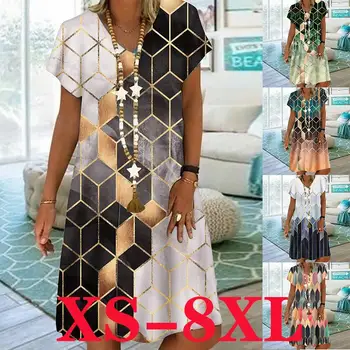 Ponios Naujas Šalis Vasaros Seksuali Mini Suknelės Spausdinti Plus Size V-kaklo Suknelė, XS-9XL
