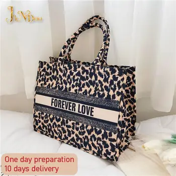 Prabanga Džinsinio Leopard Didelės Talpos Moterų Pečių Krepšiai Moterų Dizainerių Laiškas Spausdinti Shopper Bag Mados Rankinės Moterims