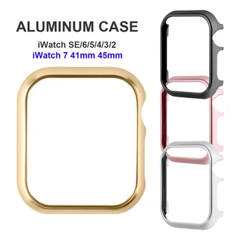 Priedai Apple Laikrodžių Atveju, 45mm 44mm Metalo Bamperio Apsauginis Dangtelis Rėmas iWatch SE Serijos 7/6/5/4 Atvejais, Aliuminio, Aukso