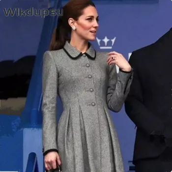 Princesė Suknelė Mados Kate Middleton ilgomis Rankovėmis Moterims linija Midi Kelio Ilgio Suknelė Office Ponios Darbas Oficialus Atsitiktinis Vestidos