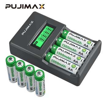 PUJIMAX Nešiojamas Įkraunamas AA tipo Baterijas Ir Įkroviklius LED Ekranas Nimh 1.2 V Elektroninės Įrangos Žibintuvėlis Žaislas Įkrovimas
