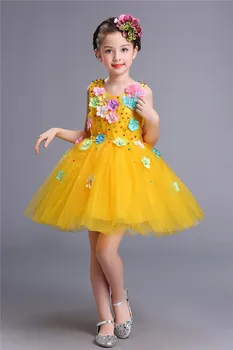 Purus Mėlyna Geltona Merginos Kostiumas Gimtadienio Tiulio Suknelė Spalvinga Tutu Įkvėpė Vaikai Mažai Gėlių Mergaičių Suknelės Iki Išgalvotas Naujas