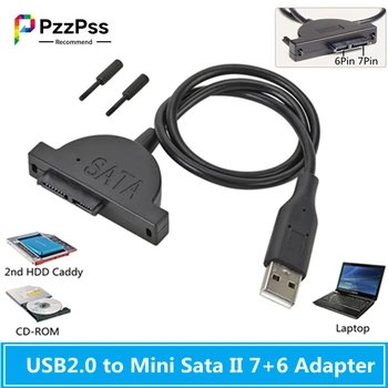 PzzPss USB 2.0 Mini Sata II 7+6 13Pin Adapteris Nešiojamas CD/DVD ROM Slimline Ratai Konverteris, Laidas, Varžtai pastovaus stiliaus 1PCS