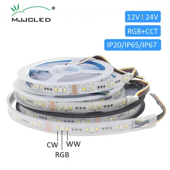 RGBCCT LED Juostelė 12V Vandeniui IP65 DC 24V RGB BMT LED lempa IP67 IP20 5M Apšvietimo Kambarį Decration 5050 2835 Lanksti Juosta