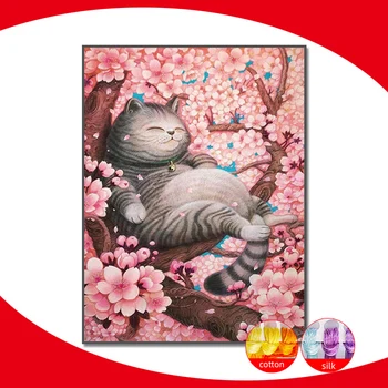 Sakura ir Kačių Spausdinti Kryželiu Rinkiniais, Siuvinėjimo Rinkinių Rankdarbiams Kačiukas 