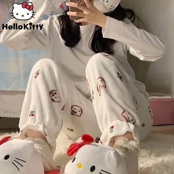 Sanrio Mados Animacinių Filmų Hello Kitty Pliušinis Šilta Pižama Moterų Rudenį Naujų Mielas Minkštas Kelnes Y2k Mergina Madinga Korėjos Stiliaus Moteris