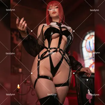 Seksualus Dark Reign vienuolė Cosplay Kostiumas Odos Suknelė Leotard Elastinga Klak Karšto Anime Cosplay Pilnas Rinkinys Sexy Girls