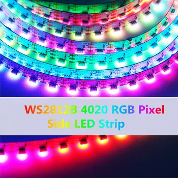 Siauras PCB WS2812B Pusėje Švyti Pikselių LED Juostelės 4020 SMD RGB 60 72 120 Led/m, 5mm 8mm Plotis SK6812 Svajonė Spalvų LED Šviesos Juosta 5m 5V