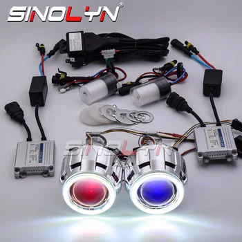 Sinolyn COB Angel Eyes 2.5 Bi Xenon Projektoriaus Objektyvas LED Velnias Žibintus Automobilių Lęšiai, H4, H7 HID Žibintų Pilnas Komplektas, Automobilių Produktus