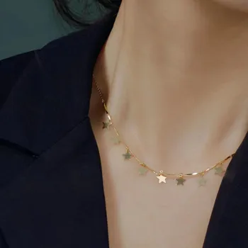 Star Necklace18K Kietas Geltonas tikro Aukso Papuošalai(AU750)Moterų Arti Raktikaulis Stiprus Blizgesys Mados Fine jewelry Tinkinti