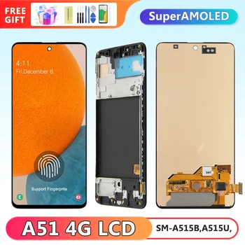 Super AMOLED Ekranas Samsung Galaxy A51 A515 Lcd Ekranas + Touch Ekranas skaitmeninis keitiklis Samsung A515 A515F A515U Pakeitimo