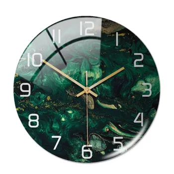 Tamsiai Žalios Spalvos Marmuro Modelis Sienos Klijais, Laikrodis, Metalinė Adata Silent Laikrodžio Mechanizmą Šiuolaikinėje Kambarį Namo Apdaila