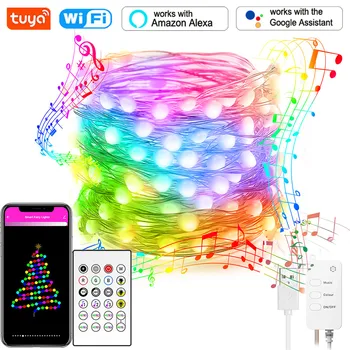 Tuya Smart WiFi LED Pasakų String Žibintai Dreamcolor 10m 66LED RGB RGBIC USB Juostelės lengvas Darbas Alexa Muzikos Sinchronizavimo Kalėdų Šviesos