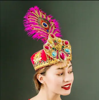 Uigūrų Šukuosena Sindziango Suaugusiųjų Plunksnų Šokių Gėlių Skrybėlę