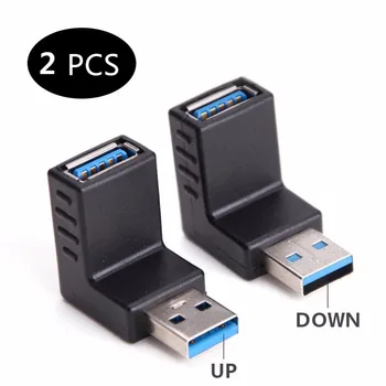 USB 3.0 Adapteris 90 Laipsnių Vyrų ir Moterų Combo Vertikaliai Aukštyn ir Žemyn Kampu Jungtis Jungtis 2VNT