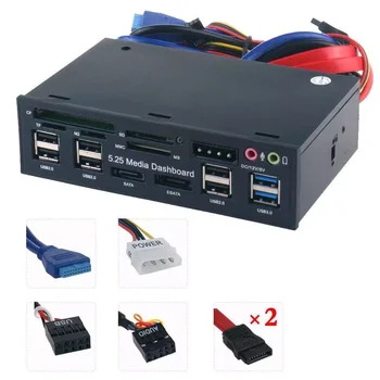 USB 3.0 Hub Multi-Funkcija eSATA SATA Prievado Vidinis Kortelių Skaitytuvas Media PC Priekinio Skydelio Audio SD, MS, CF TF M2 MMC Atminties Kortelės