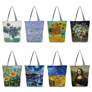 Van Gogh Naftos Painti Rankinės Šviesą Menas Mados Travel Tote Krepšys Moterims Gėlių Ekologinio Pirkinių Aukštos Kokybės Shopper Bag Custom Modelis