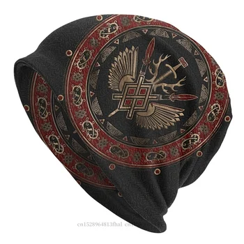 Variklio dangčio Skrybėlės Gotikos Vyrų, Moterų Skullies Beanies Skrybėlę Spear Of Odin Juoda Ir Raudona Žiemą Šilta Kepurė Projektavimo Kepurės