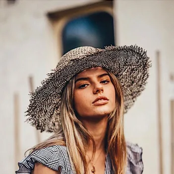 Vasaros skrybėlės moterims Retro plokščių skrybėlių kraštų vertus-pagaminti Tuščiaviduriai dizaino rafija šiaudų skrybėlę ponios lauko apsauga nuo saulės, paplūdimio šiaudų skrybėlę
