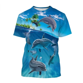 Vasarą Naujų Gyvūnų Juokinga Delfinų 3D Spausdinimo Asmenybės Hip-hop Animacinių filmų Delfinų Unisex Atsitiktinis Apvalios Kaklo Sporto marškinėliai