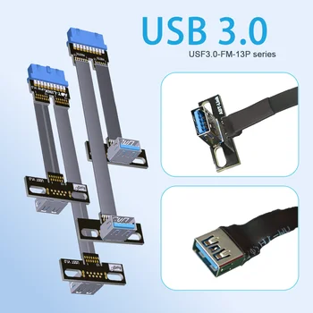 VDA Sulenkite 90 Laipsnių USB 3.0 Dual USB-A Female Lizdas Vidinis 19/20Pin Antraštė Vyrų Plokščias Juostelės ilgiklis su Varžto Skylę
