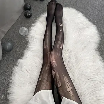 Vienkartiniai Sexy Kojinės Įdomus Ranka Suplėšyti Šilko Kojinės Juodos Šilko Plonas Perforuotas Pėdkelnės Pagundai Moterų Stora Pėdkelnės