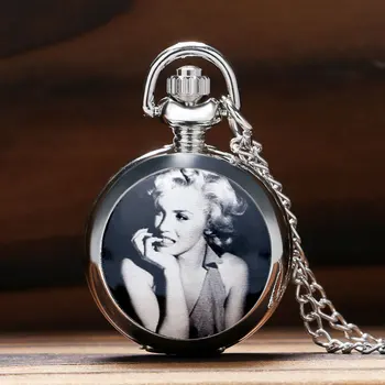 Vintage Papuošalai Marilyn Monroe Emalio Mados mažo Dydžio, Mielas Skaičių Sidabro Dizaino Grožio Mergina, Kvarco Kišeninio Laikrodžio Dovanos Mamai
