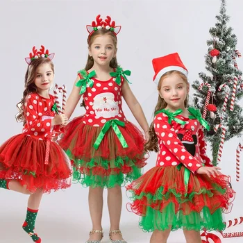 Visą Rankovės Kalėdų Suknelė Raudonos Spalvos Megztinis Dot Megztiniai Vaikams, Drabužiai Nauji Metai Princess Tutu Suknelė Mergina 2-6 Metų Vaikams
