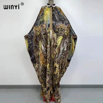 WINYI sukienka žiemos Mados Suknelė kimono Afrikos nemokamai Dydis Moterų gniuždymo Gėlių Spausdinti Elegantiškas Atsitiktinis Atostogų Prarasti Suknelės