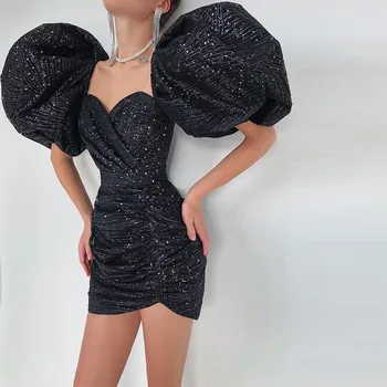 Xijun Sparkle Juoda Trumpas Sluoksniuotos Rankovėmis Mini Prom Dresses Brangioji, Elegantiškas Vakare Šalis Suknelė Kokteilių Suknelės Moterims 2022