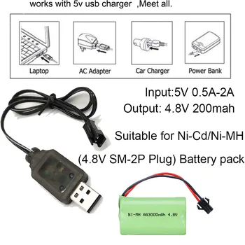 Įkrovimo Kabelis, Baterija, USB, Kroviklis, Ni-Cd, Ni-MH Baterijų Paketą SM-2P kištukinis Adapteris, 3.6 v, 3,7 v 4.8 v 250mA Išėjimo Žaislai Automobilių Lašas
