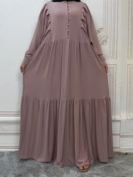 Šifono Kietas Marokas Suknelė Musulmonų Moterys Abaja Malda Priekiniai Mygtuką Ilgas Chalatas, Indija Abayas Dubajus Turkija Longue Vestidos Largos
