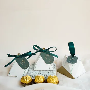 Žalias Trikampis Diamond Marbling Vestuvių Dovanų Dėžutė Popieriaus, Saldainių Dėžės, Baby Shower Šokolado Pakuočių Šalies Apdaila