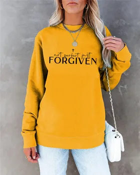 Naujas stilius atsitiktinis moterų ilgomis rankovėmis megztinis marškinėliai Jėzus nebuvo tobulas, tiesiog raidės viršuje puloveris Krikščionių top džemperis